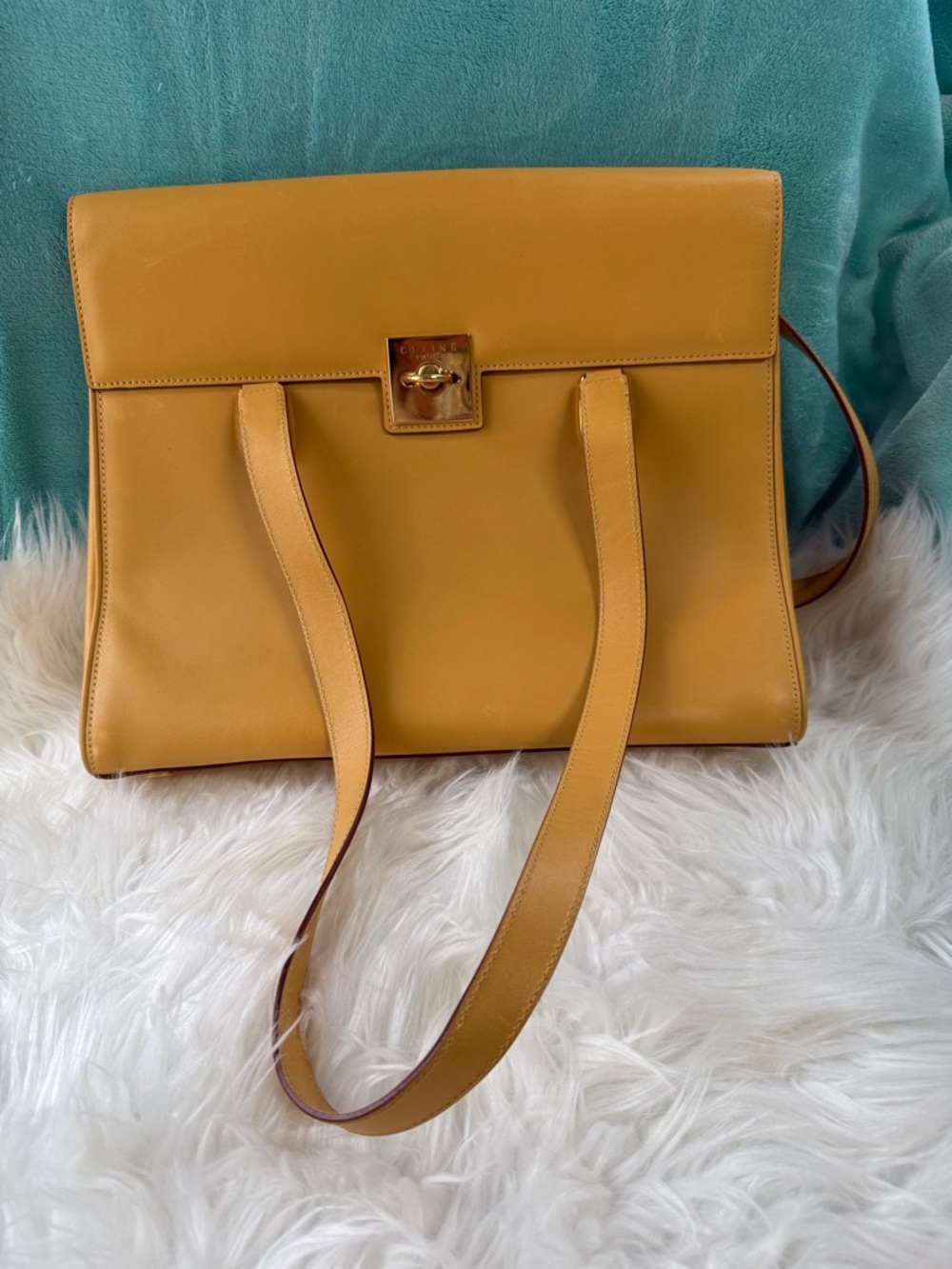 Celine Mustard Leather Shoulder Tote